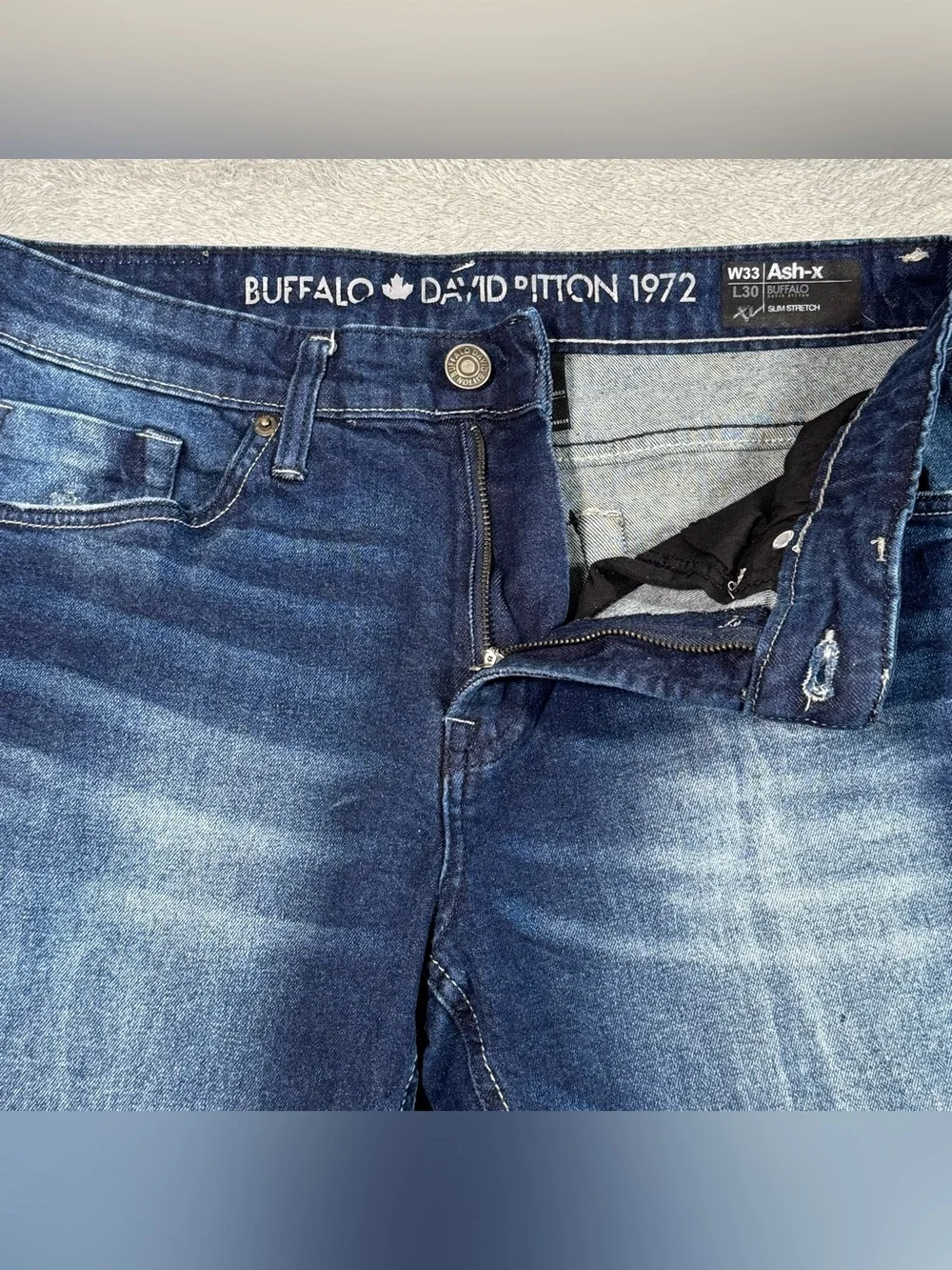 Buffalo David Bitton Ash-X Mens Jeans 33x30 Slim Stretch Dark Wash Distressed